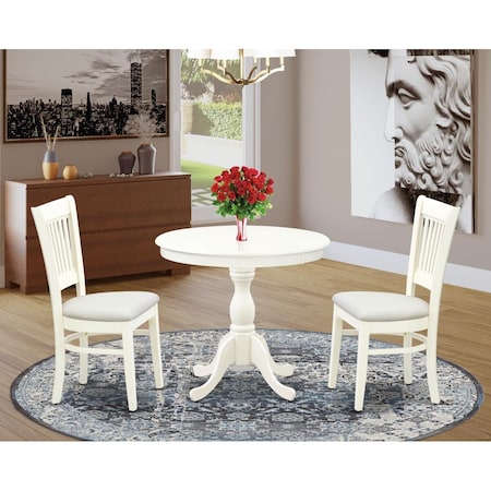 East West Furniture 3 Piece Antique Dinette Set - Linen White AMVA3-LWH-C